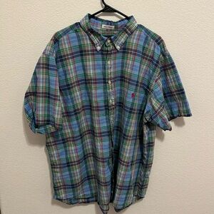 Used Polo Ralph Lauren Indian Madras Woven Short Sleeve Button Down Size 2XB